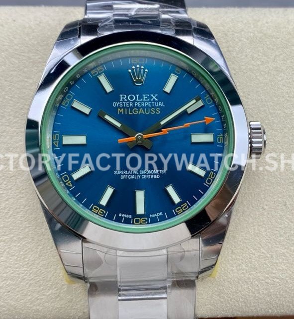 Rolex Milgauss 116400GV blue dial replica lightning hand detail