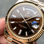 KF Factory Counterweight Rolex Day-Date 228235-0003 40mm Full Rose Gold Diamond Baguette Brown Dial