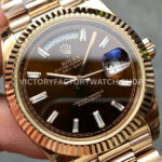KF Factory Counterweight Rolex Day-Date 228235-0003 40mm Full Rose Gold Diamond Baguette Brown Dial