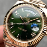 KF Factory Counterweight Rolex Day-Date 228235-0025 40mm Full Rose Gold Roman Numerals Green Dial