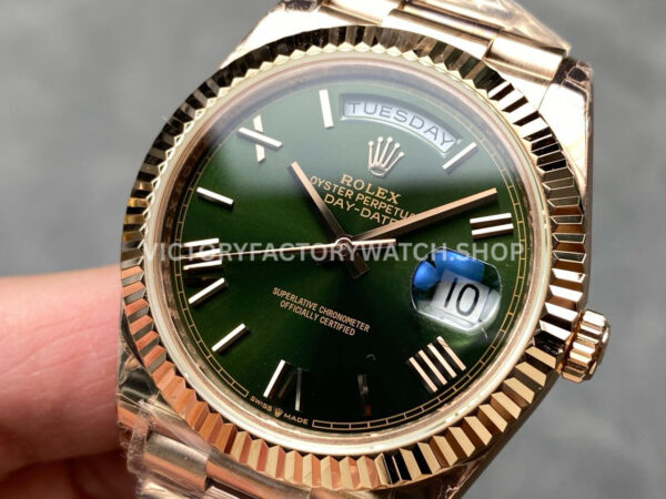 KF Factory Counterweight Rolex Day-Date 228235-0025 40mm Full Rose Gold Roman Numerals Green Dial
