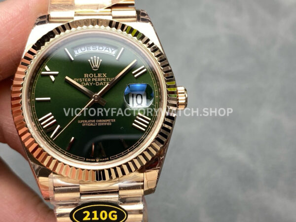 KF Factory Counterweight Rolex Day-Date 228235-0025 40mm Full Rose Gold Roman Numerals Green Dial