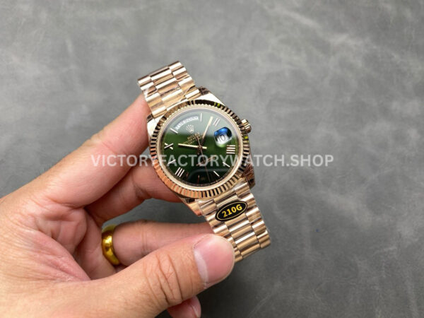 KF Factory Counterweight Rolex Day-Date 228235-0025 40mm Full Rose Gold Roman Numerals Green Dial