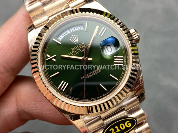 KF Factory Counterweight Rolex Day-Date 228235-0025 40mm Full Rose Gold Roman Numerals Green Dial