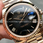 KF Factory Counterweight Rolex Day-Date 228235-0055 40mm Full Rose Gold Roman Numerals Slate Ombré Black Dial