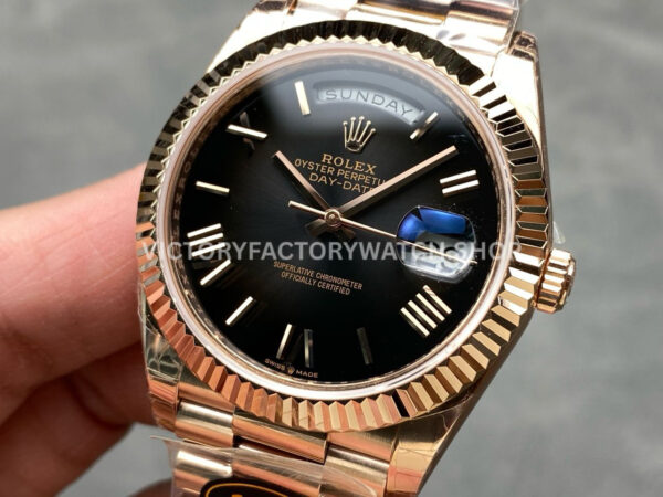 KF Factory Counterweight Rolex Day-Date 228235-0055 40mm Full Rose Gold Roman Numerals Slate Ombré Black Dial