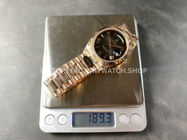 KF Factory Counterweight Rolex Day-Date 228235-0055 40mm Full Rose Gold Roman Numerals Slate Ombré Black Dial