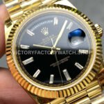 KF Factory Counterweight Rolex Day-Date 228238-0004 40mm Full Yellow Gold Diamond Baguette Black Dial