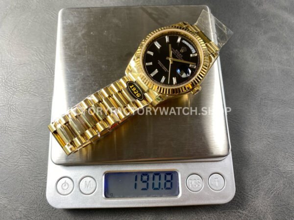 KF Factory Counterweight Rolex Day-Date 228238-0004 40mm Full Yellow Gold Diamond Baguette Black Dial