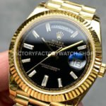 KF Factory Counterweight Rolex Day-Date 228238-0004 40mm Full Yellow Gold Diamond Baguette Black Dial