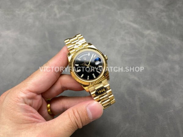 KF Factory Counterweight Rolex Day-Date 228238-0004 40mm Full Yellow Gold Diamond Baguette Black Dial