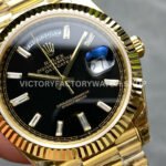 KF Factory Counterweight Rolex Day-Date 228238-0004 40mm Full Yellow Gold Diamond Baguette Black Dial