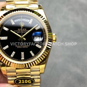 KF Factory Counterweight Rolex Day-Date 228238-0004 40mm Full Yellow Gold Diamond Baguette Black ( (3) KF Day Date 228238 baguette black dial