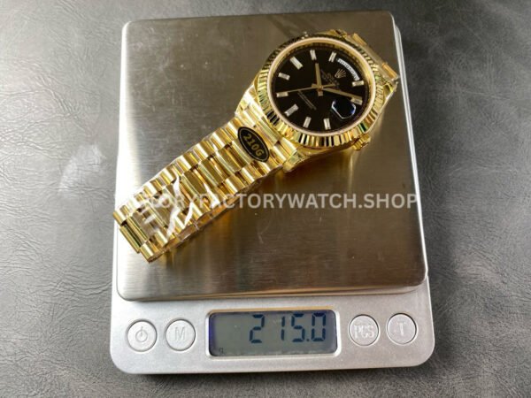 KF Factory Counterweight Rolex Day-Date 228238-0004 40mm Full Yellow Gold Diamond Baguette Black Dial