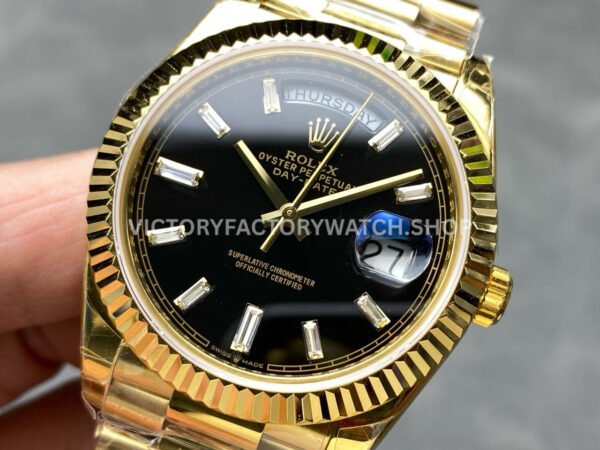 KF Factory Counterweight Rolex Day-Date 228238-0004 40mm Full Yellow Gold Diamond Baguette Black Dial
