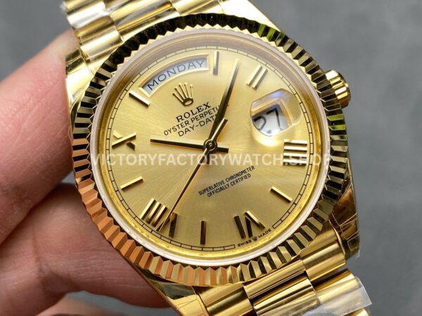 KF Factory Counterweight Rolex Day-Date 228238-0006 40mm Full Yellow Gold Roman Numerals Champagne Dial