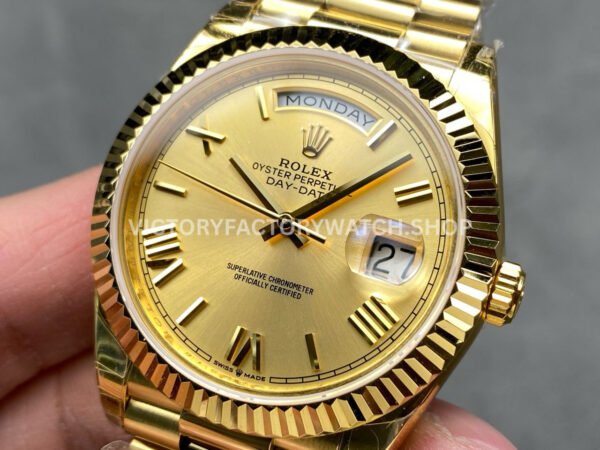KF Factory Counterweight Rolex Day-Date 228238-0006 40mm Full Yellow Gold Roman Numerals Champagne Dial