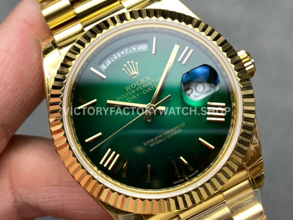 KF Factory Counterweight Rolex Day-Date 228238-0061 40mm Full Yellow Gold ( KF Factory Counterweight Rolex Day-Date 228238-0061 40mm Full Yellow Gold Roman Numerals Slate Ombré Green Dial