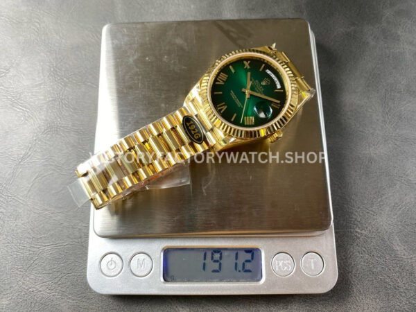 KF Factory Counterweight Rolex Day-Date 228238-0061 40mm Full Yellow Gold ( (3) KF Factory Counterweight Rolex Day-Date 228238-0061 40mm Full Yellow Gold Roman Numerals Slate Ombré Green Dial