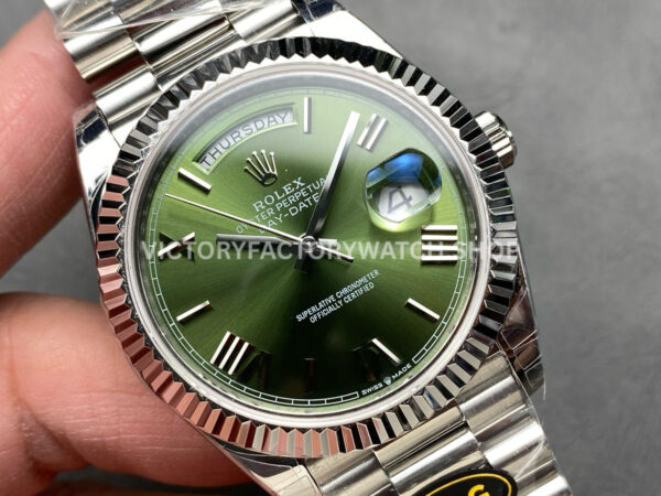 KF Factory Counterweight Rolex Day-Date 228239-0033 40mm Full White Gold Roman ( (8) KF Factory Counterweight Rolex Day-Date 228239-0033 40mm Full White Gold Roman Numerals Avocado Green Dial