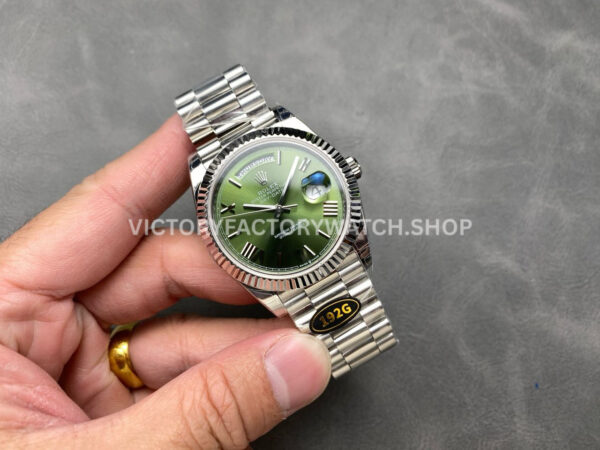 KF Factory Counterweight Rolex Day-Date 228239-0033 40mm Full White Gold Roman ( (9) KF Factory Counterweight Rolex Day-Date 228239-0033 40mm Full White Gold Roman Numerals Avocado Green Dial