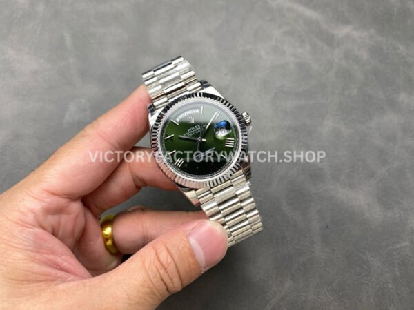 KF Factory Counterweight Rolex Day-Date 228239-0033 40mm Full White Gold Roman Numerals Dark Green Dial