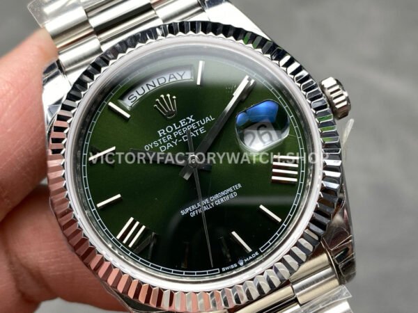 KF Factory Counterweight Rolex Day-Date 228239-0033 40mm Full White Gold Roman Numerals Dark Green Dial