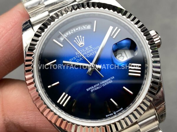 KF Factory Counterweight Rolex Day-Date 228239-0076 40mm Full White Gold Roman Numerals Slate Ombré Blue Dial