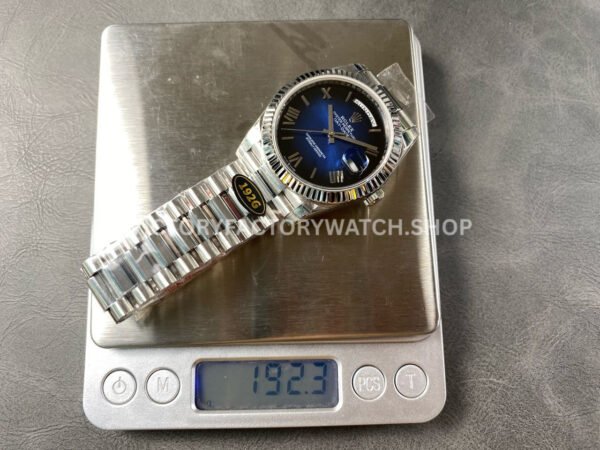 KF Factory Counterweight Rolex Day-Date 228239-0076 40mm Full White Gold Roman Numerals Slate Ombré Blue Dial