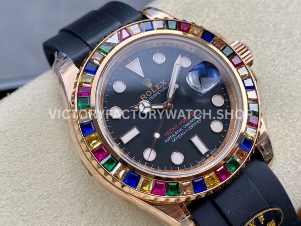 KF Factory Rolex Yacht-Master 116695SATS 40mm Rose Gold Diamond Bezel Oysterflex Black Dial