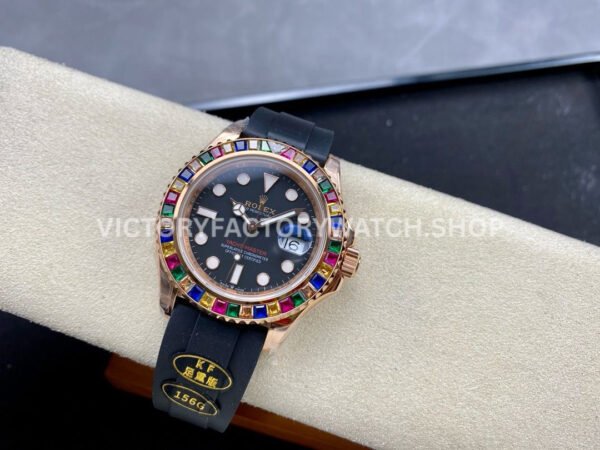 KF Factory Rolex Yacht-Master 116695SATS 40mm Rose Gold Diamond Bezel Oysterflex Black Dial