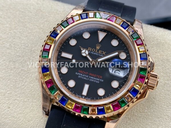 KF Factory Rolex Yacht-Master 116695SATS 40mm Rose Gold Diamond Bezel Oysterflex Black Dial