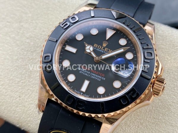 KF Factory Rolex Yacht-Master 126655 40mm Rose Gold Oysterflex Black Dial