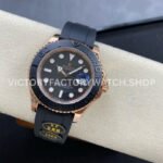 KF Factory Rolex Yacht-Master 126655 40mm Rose Gold Oysterflex Black Dial