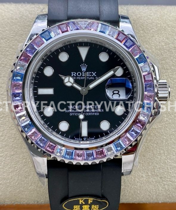 KF Factory Rolex Yacht-Master 126679SABR 40mm White Gold Oysterflex Black Dial (1) KF Yacht Master 126679SABR gem bezel oysterflex