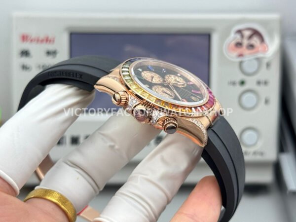 N+ Factory Counterweight Rolex Daytona 116595RBOW 40mm Rose Gold Rainbow Bezel Oysterflex Diamond Black Dial