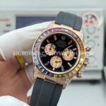 N+ Factory Counterweight Rolex Daytona 116595RBOW 40mm Rose Gold Rainbow Bezel Oysterflex Diamond Black Dial