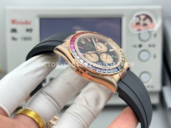 N+ Factory Counterweight Rolex Daytona 116595RBOW 40mm Rose Gold Rainbow Bezel Oysterflex Diamond Black Dial