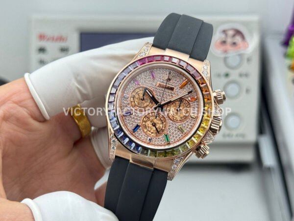 N+ Factory Counterweight Rolex Daytona 116595RBOW 40mm Rose Gold Rainbow Bezel Oysterflex Diamond Dial