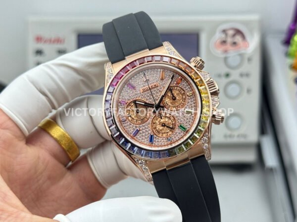 N+ Factory Counterweight Rolex Daytona 116595RBOW 40mm Rose Gold Rainbow Bezel Oysterflex Diamond Dial