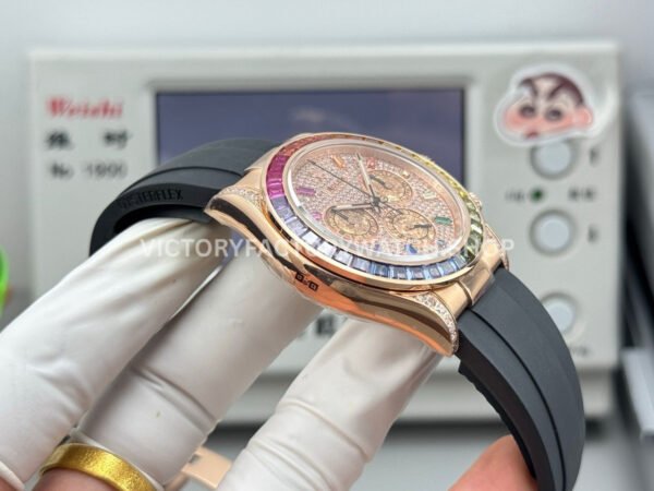 N+ Factory Counterweight Rolex Daytona 116595RBOW 40mm Rose Gold Rainbow Bezel Oysterflex Diamond Dial