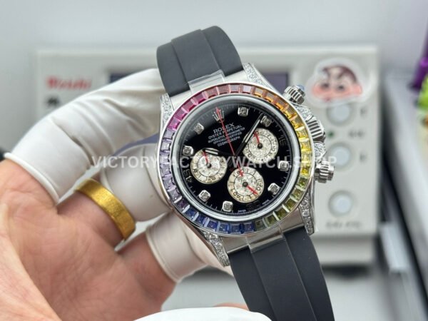 N+ Factory Counterweight Rolex Daytona 116599RBOW 40mm White Gold Oysterflex Rainbow Bezel Diamond Black Dial
