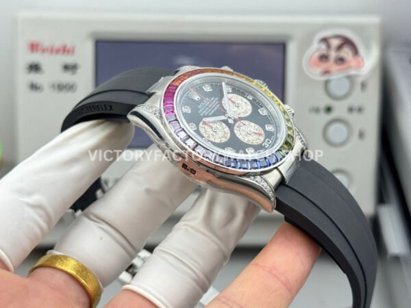 N+ Factory Counterweight Rolex Daytona 116599RBOW 40mm White Gold Oysterflex Rainbow Bezel Diamond Black Dial