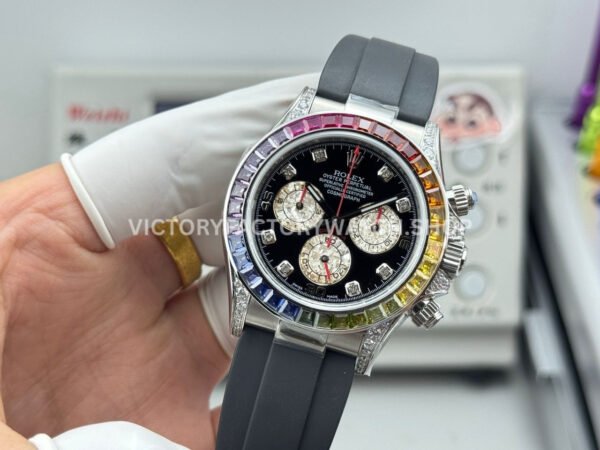 N+ Factory Counterweight Rolex Daytona 116599RBOW 40mm White Gold Oysterflex Rainbow Bezel Diamond Black Dial