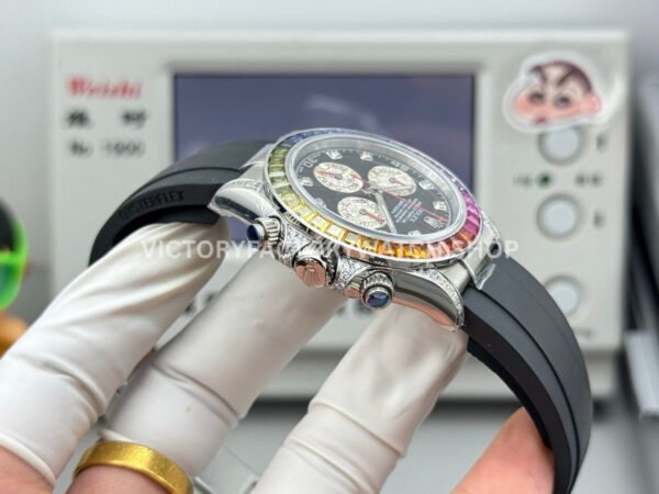 N+ Factory Counterweight Rolex Daytona 116599RBOW 40mm White Gold Oysterflex Rainbow Bezel Diamond Black Dial
