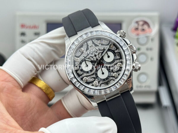 N+ Factory Counterweight Rolex Daytona Eye of the Tiger 116589TBR 40mm White Gold Oysterflex Diamond Bezel Diamond Grey Dial