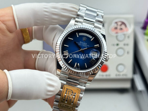 PPM Factory Counterweight Rolex Day-Date 228239-0076 40mm Full White Gold Roman Numerals Dark Blue Dial