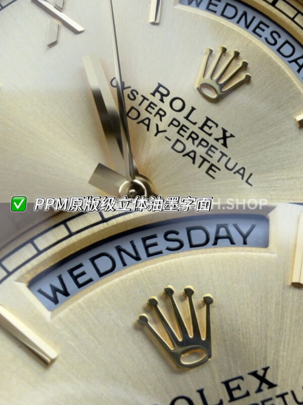 PPM Factory Counterweight Rolex Day-Date 228238-0006 40mm Full Yellow Gold Roman Number Champagne Dial