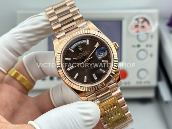 PPM Factory Counterweight Rolex Day-Date 228235-0003 40mm Full Rose Gold Baguette Diamond Brown Dial (4) PPM Factory Counterweight Rolex Day-Date 228235-0003 40mm Full Rose Gold Baguette Diamond Brown Dial