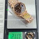 PPM Factory Counterweight Rolex Day-Date 228235-0003 40mm Full Rose Gold Baguette Diamond Brown Dial (9) PPM Day Date brown diamond dial